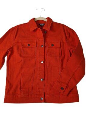 Womens Sz S Cotton Oversized Red Jean Utility Jacket Casual Bright